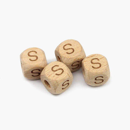 12mm Square Letters Beech Wood Bead, Alphabet A~Z 26  Ecofriendly Wooden Loose Beads 26pcs 