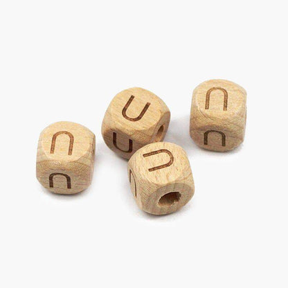 12mm Square Letters Beech Wood Bead, Alphabet A~Z 26  Ecofriendly Wooden Loose Beads 26pcs 