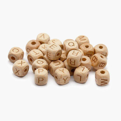 12mm Square Letters Beech Wood Bead, Alphabet A~Z 26  Ecofriendly Wooden Loose Beads 26pcs 