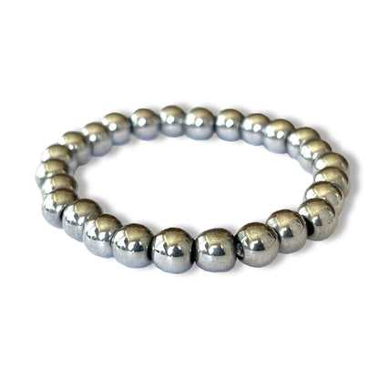 Silver hematite gemstone stretch bracelet,  6- 10mm