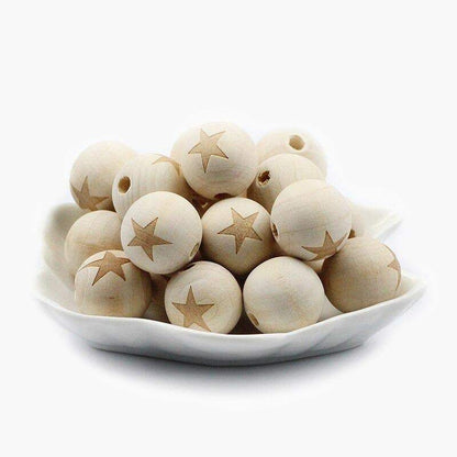 20mm Wood Beads, Smiling Face Round Natural Beads, Heart Star Baby Teether Wooden Beads for Jewelry Making 10pcs 