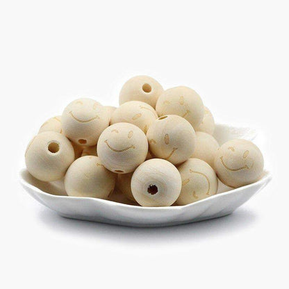 20mm Wood Beads, Smiling Face Round Natural Beads, Heart Star Baby Teether Wooden Beads for Jewelry Making 10pcs 