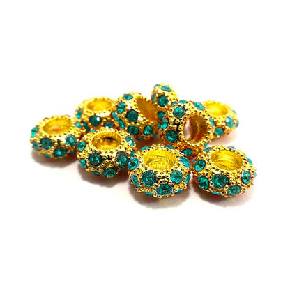 Big Hole European Rhinestone Gold Rondelle Beads