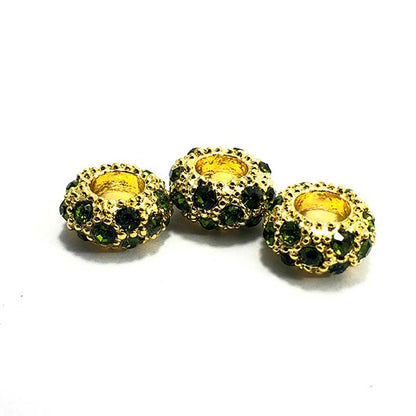 Big Hole European Rhinestone Gold Rondelle Beads