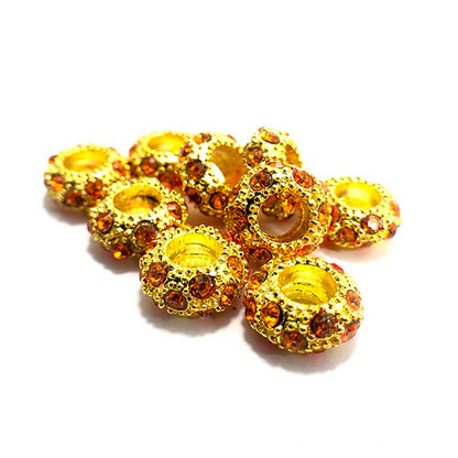 Big Hole European Rhinestone Gold Rondelle Beads