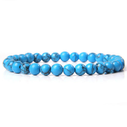 Blue Turquoise Gemstone Stretch Bracelet, 4mm 6-10mm