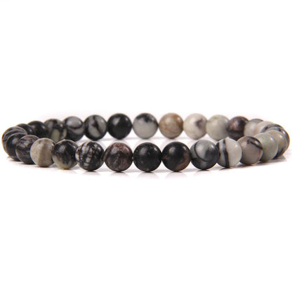 Black white zebra (spider web) jasper gemstone stretch bracelet, 4-12mm