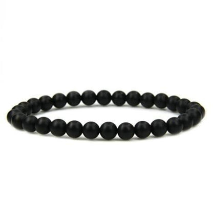 Matte black onyx (agate) gemstone stretch bracelet, 6-12mm