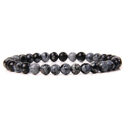 Bracelet extensible en obsidienne flocon de neige, 6-12 mm