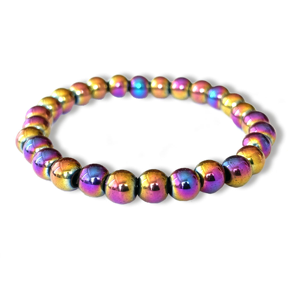 Multicolor hematite gemstone stretch bracelet, 6-10mm