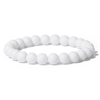 White alabaster gemstone stretch bracelet, 6-12mm
