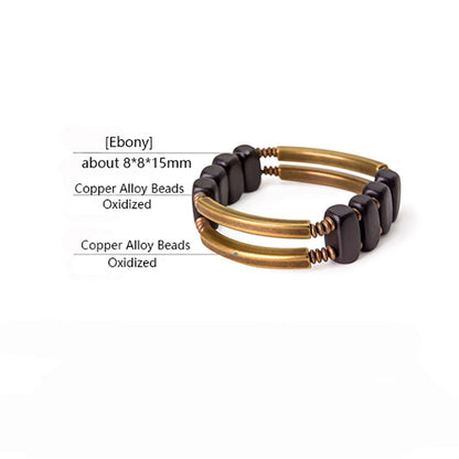 Two Row Bracelet, Ebony Wood and Copper Alloy Beads