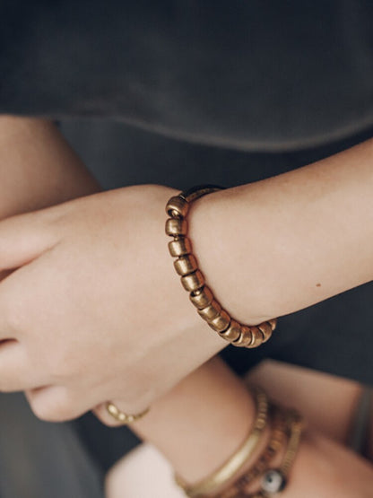 Hand Hammered Brass Tube Beaded Bracelet