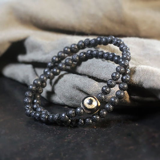Bracelet multicouche en pierre de lave naturelle avec charme turc contre le mauvais œil
