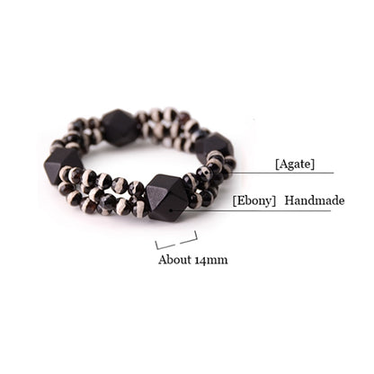 Perles d'onyx, bracelet multi-rangs en bois d'ébène noir