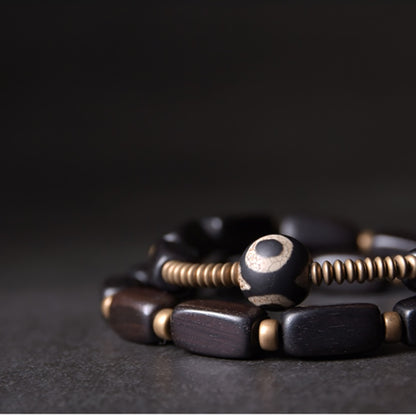 Black Wood and Copper Beads Multilayer Bracelet