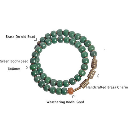 Green Bodhi Seed Bracelet with Brass Charm