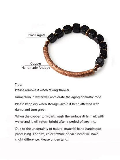 Bracelet made of Cubic Black Obsidian Beads with Antique copper