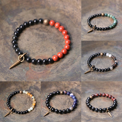 Natural Agate Beads Beaded Bracelet, Copper Charm