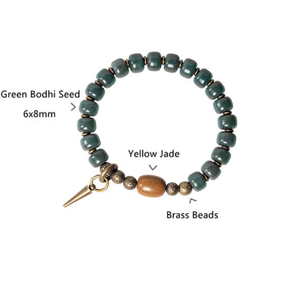 Natural Green Bodhi Seed Bracelet with Brass Metal Beads