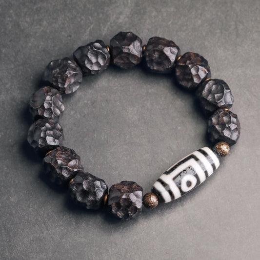 Carved Black Ebony Wood and Tibetan Beads Bracelet.jpg