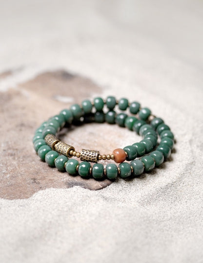 Green Bodhi Seed Bracelet with Brass Charm