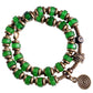 Green, Blue Glaze Beads Bracelet with Hammered Copper Charm