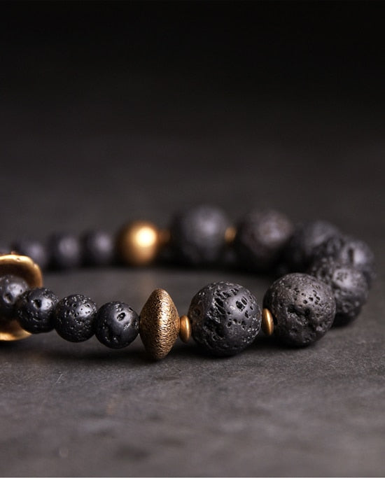 Lava Rock Stone and Pure Hand Processed Copper Beads Bracelet