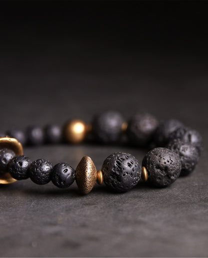 Lava Rock Stone and Pure Hand Processed Copper Beads Bracelet