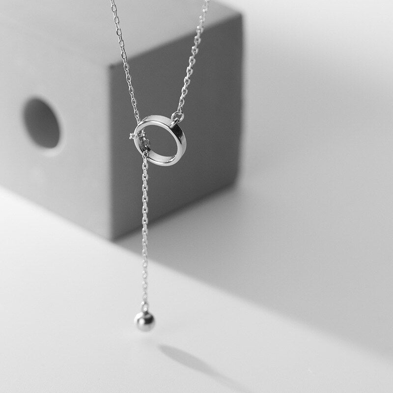 Silver Minimalism Round Bead Pendant Necklace