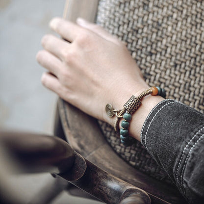 Two Row Stretch Bracelet, Stone and Brass Beads