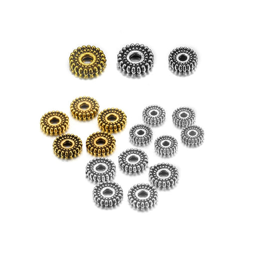 Perles d'espacement tibétaines rondes plates de 6, 7 mm, 100 pièces