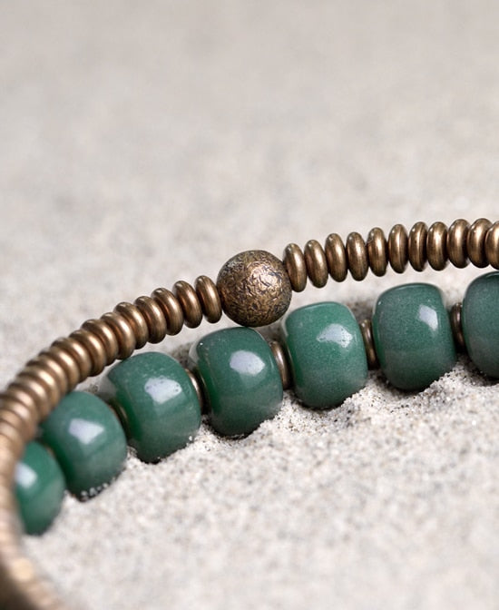 Two Row Stretch Bracelet, Stone and Brass Beads