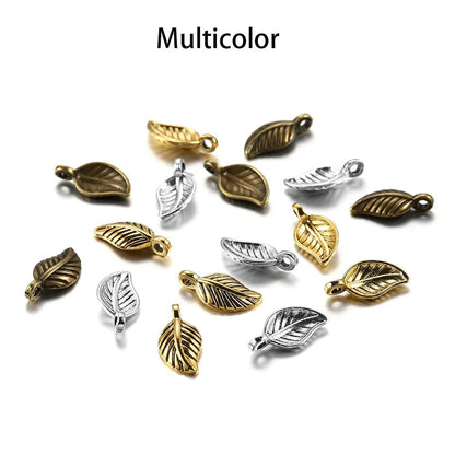 60pcs 15x7mm Antique Alloy Leaves Shape Pendants