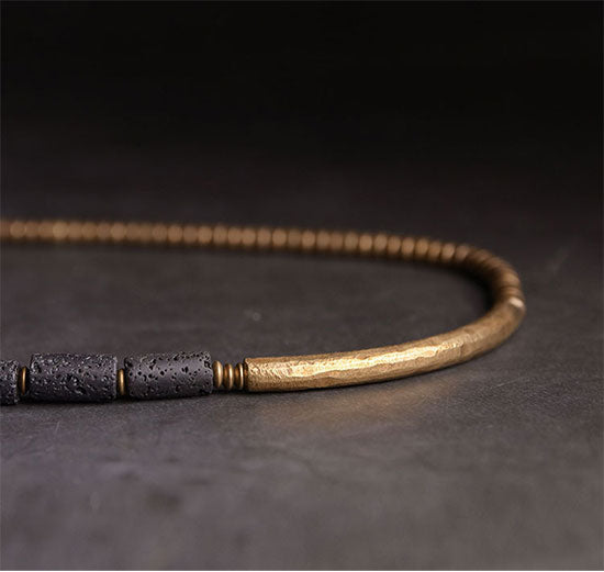 MultiLayer Bracelet, Brass Tube and Lava Beads