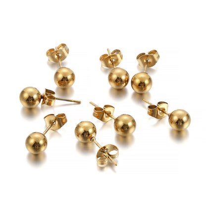 Gold Round Ball Earring Post Studs with Plugs, 20pcs