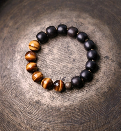 Golden Tiger-Eye Black Obsidian Beads Bracelet