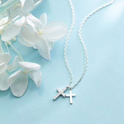 Shiny Zircon and Glossy Cross Pendant Necklace