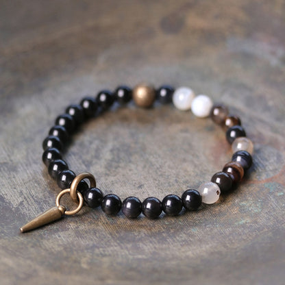 Natural Agate Beads Beaded Bracelet, Copper Charm