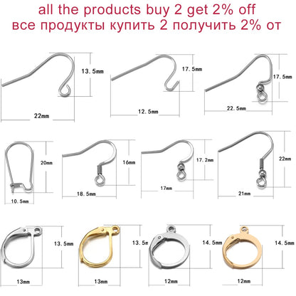 Crochets de boucles d'oreilles hypoallergéniques en acier inoxydable, 20 à 50 pièces