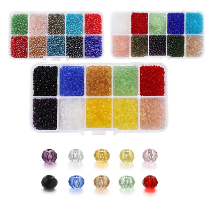 Coffret de perles toupies en verre à facettes