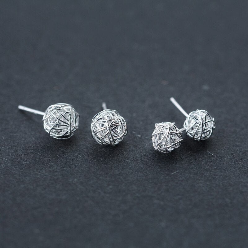 Round Clew Line Stud Earrings, 925 Sterling silver
