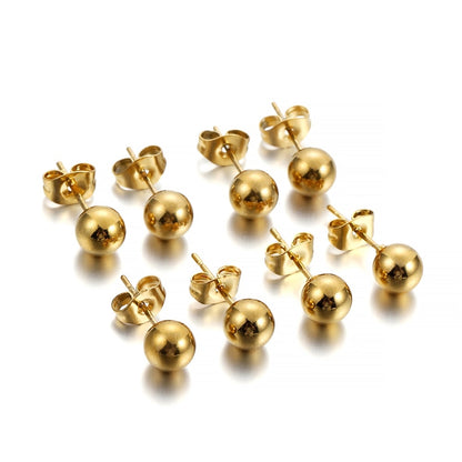 Gold Round Ball Earring Post Studs with Plugs, 20pcs