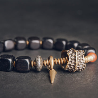 Cubic Ebony Wood Bracelet, Copper Charm