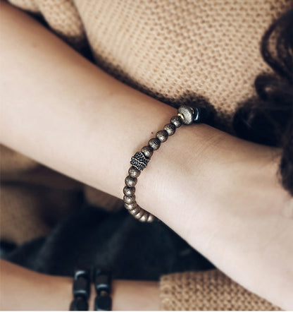 Two Set Suit Ebony Copper Bracelet, Oxidized Hammered Charm