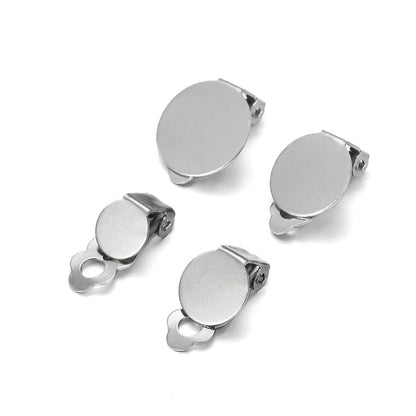 8-14mm Stainless Steel Round Flat Ear Clip Base, 10pcs