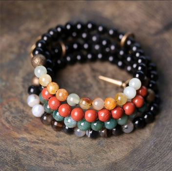 Natural Agate Beads Beaded Bracelet, Copper Charm