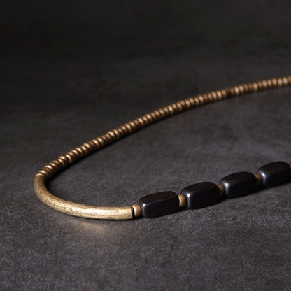 Brass Tube Ebony Wood Beads Multi-Layer Bracelet