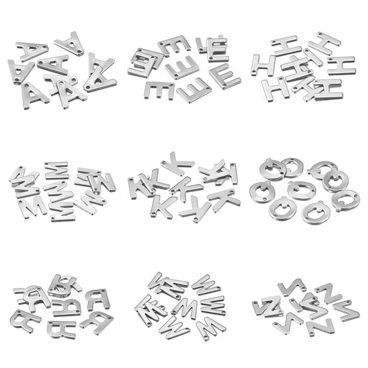 Pendentif lettre alphabet AZ en acier inoxydable, 50 pièces