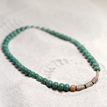 Green Bodhi Seed Bracelet with Brass Charm